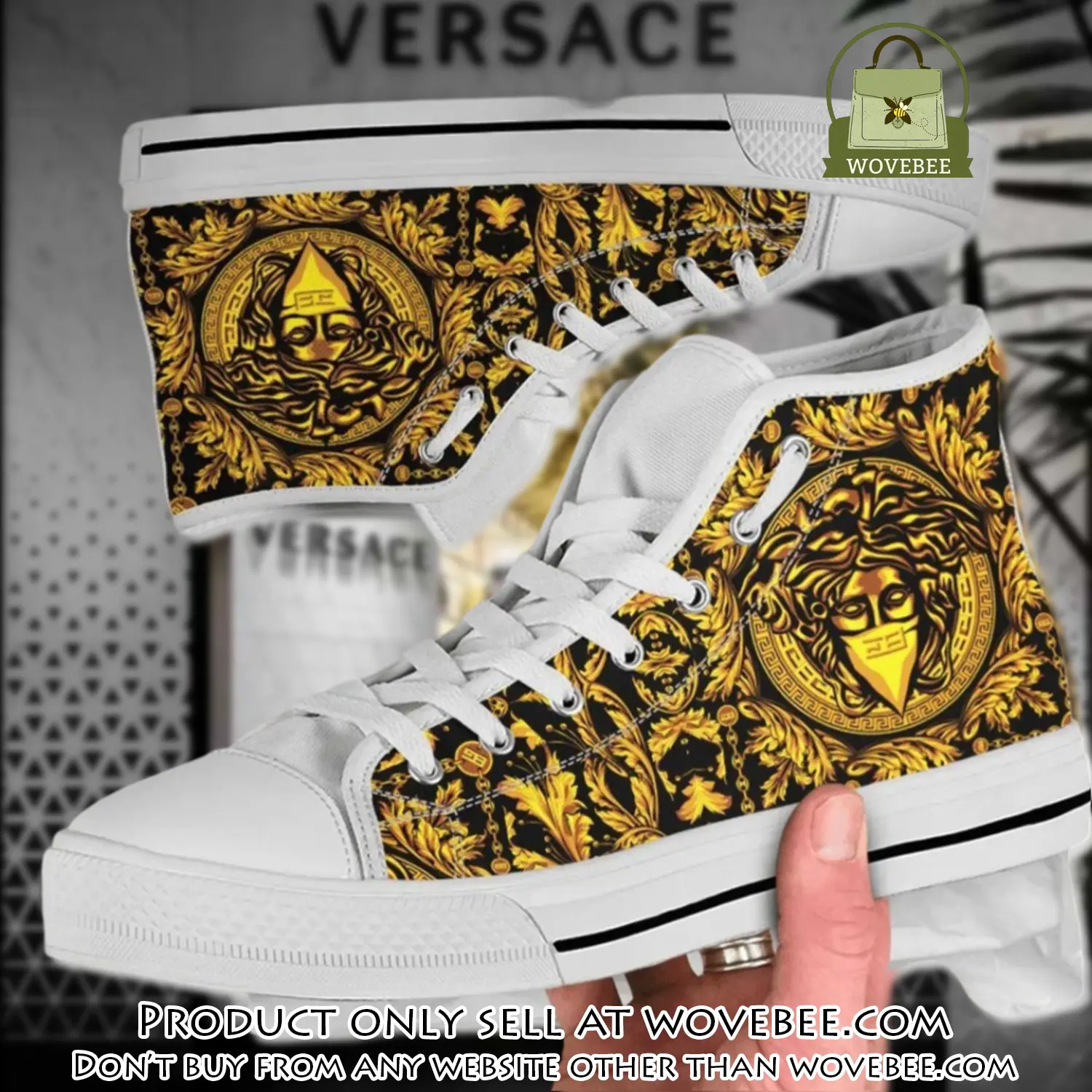 Versace medusa golden white high top canvas shoes luxury brand gifts for men women wvb5345173